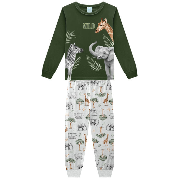 Pijama Menino em Meia Malha Brilha no Escuro Safári - Kyly