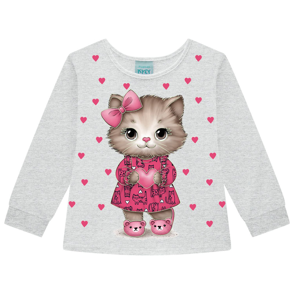 Pijama Menina em Meia Malha Brilha no Escuro Gatinha - Kyly