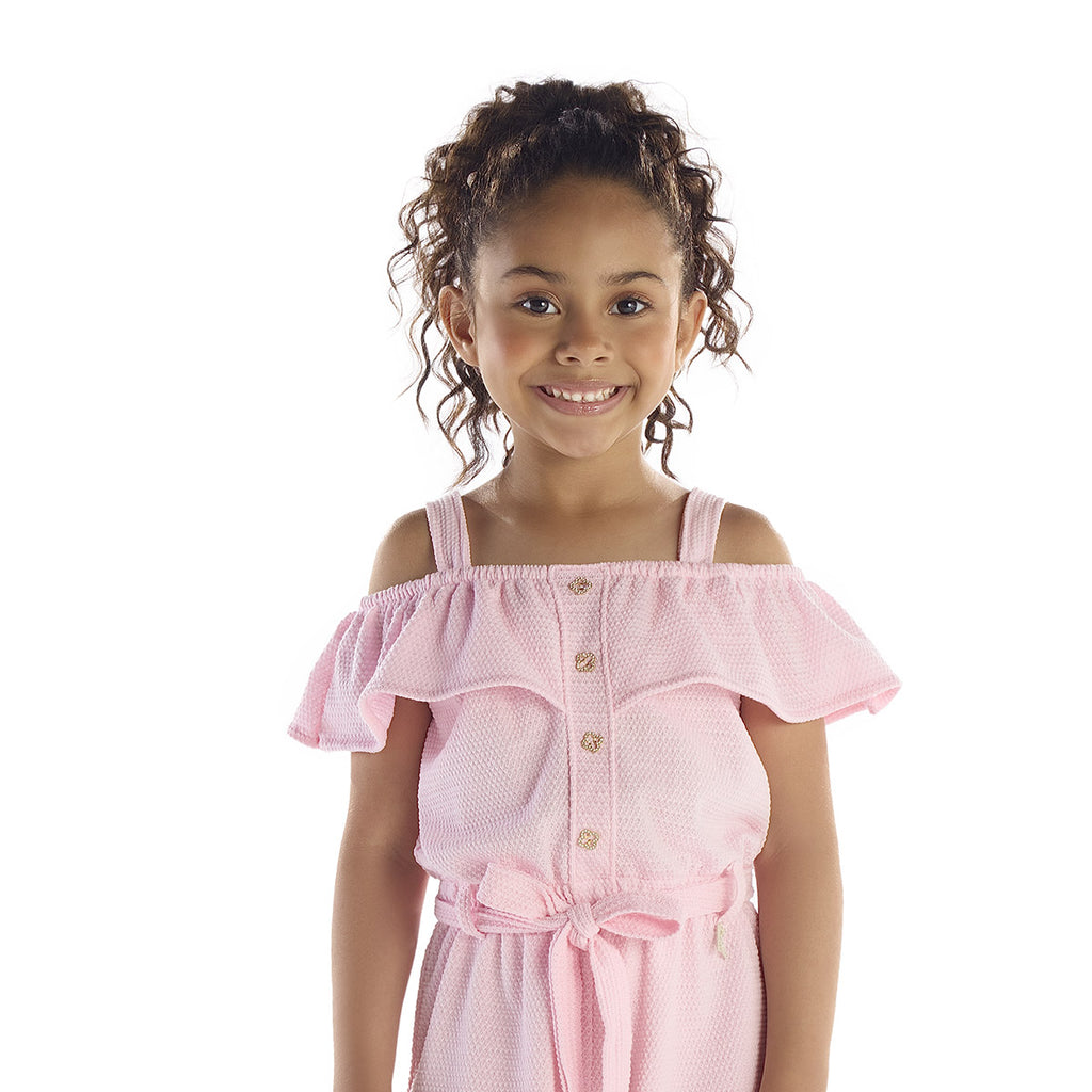 Macaquinho Infantil Menina Babados Laço - Kiki Xodó