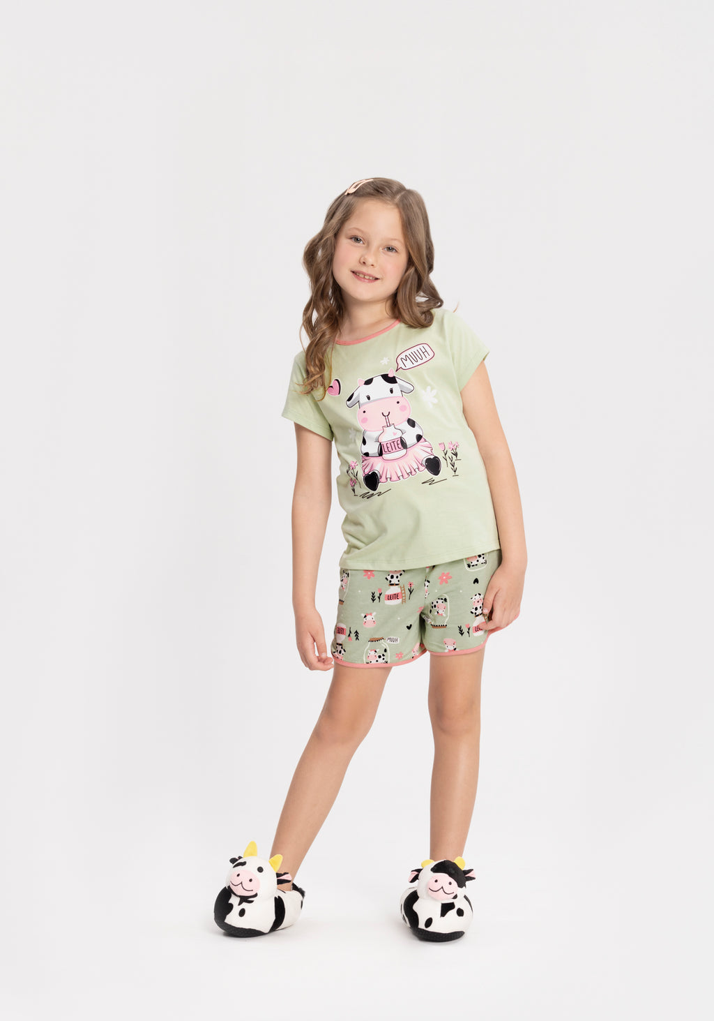 Pijama Infantil Menina Meia Malha Vaquinha - Alakazoo