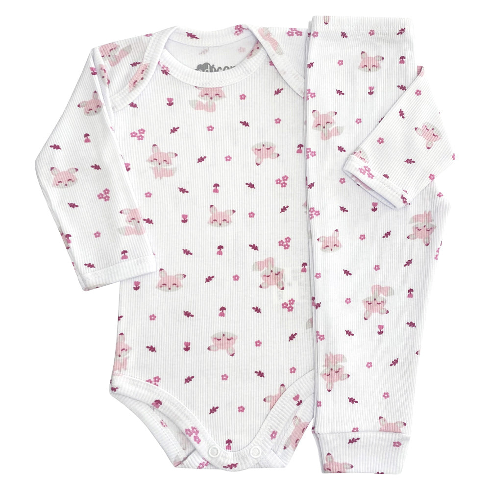 Conjunto Pijama Canelado Bebê Body e Calça Raposa - Odicon