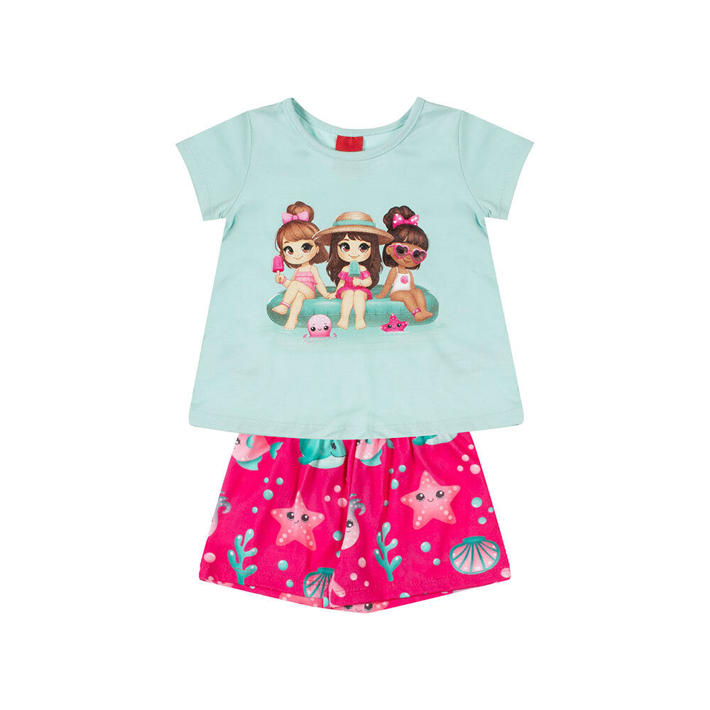 Conjunto Infantil Blusa e Short Meninas na Praia - Kyly