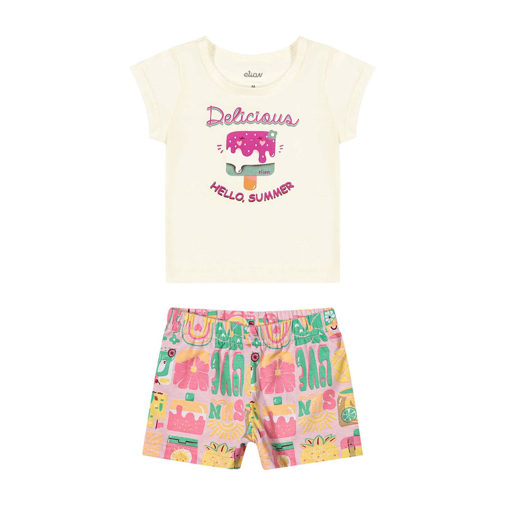Conjunto Bebê Menina Blusa e Short Sorvete - Elian