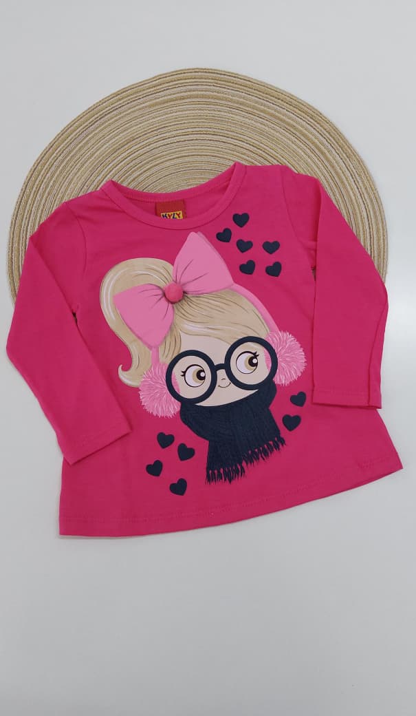 Blusa em Meia Malha Estampa Menina No Inverno - Kyly