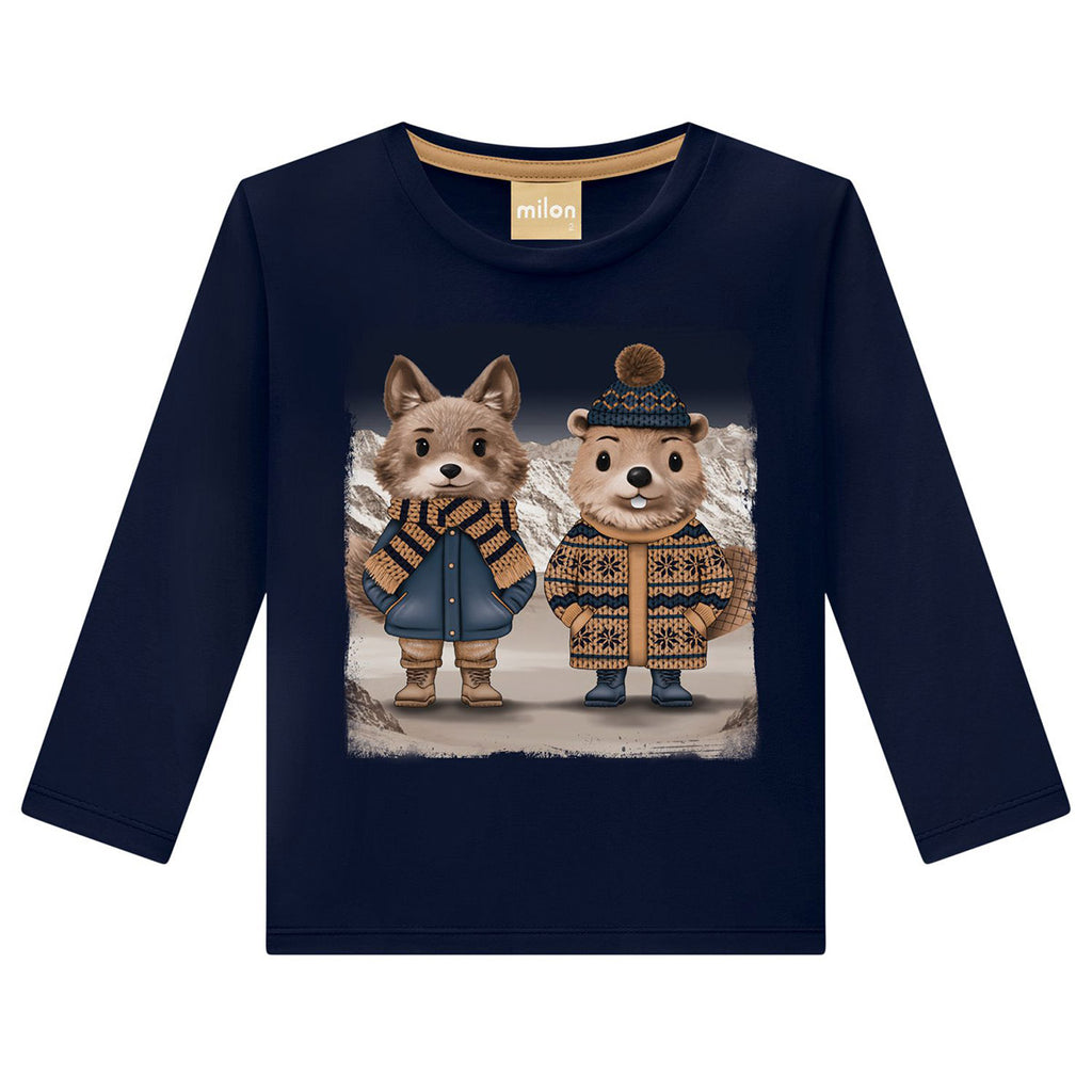 Camiseta Infantil Menino Manga Longa Bichinhos - Milon