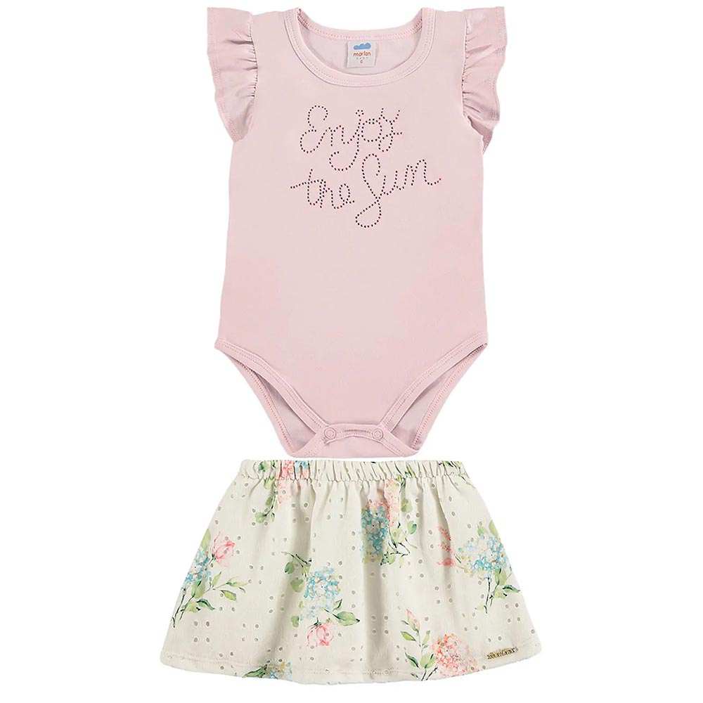 Conjunto Body e Saia Floral Rosa - Marlan