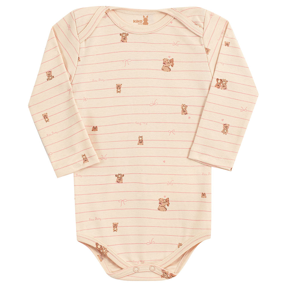 Body Manga Longa Bebê Menina Listras Ursos - Kiko Baby