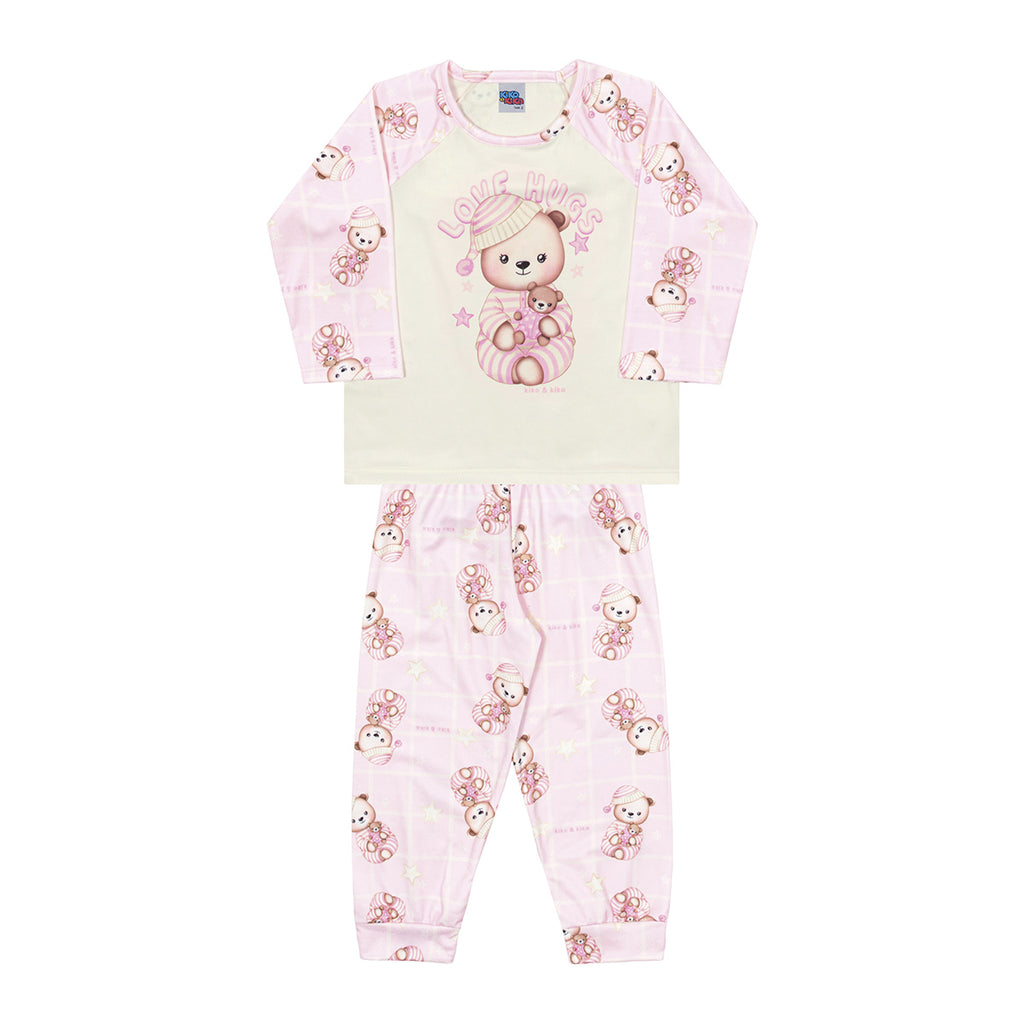 Pijama Menina em Malha Peluciada Ursinho - Kiko e Kika