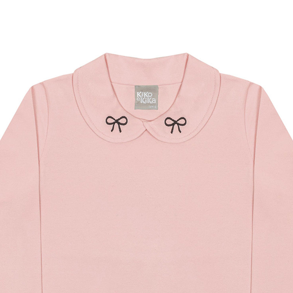 Blusa Infantil Manga Longa Cotton Gola Bordada - Kiko e Kika