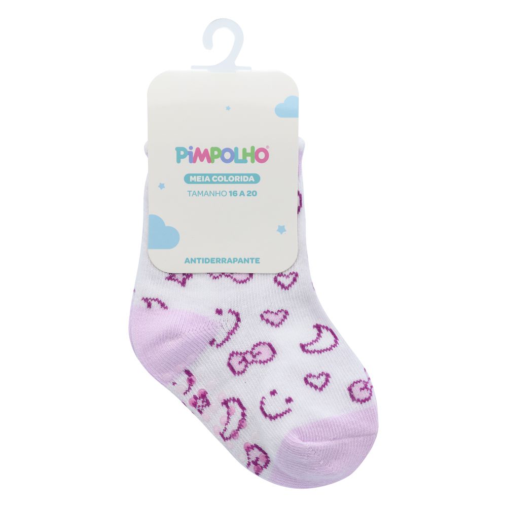 Meia Antiderrapante Bebê Menina 16-20  Lua Estrelas - Pimpolho