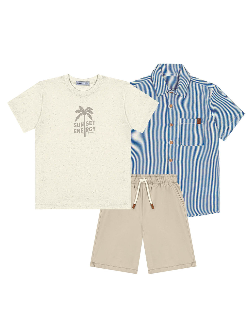 Conjunto Infantil Menino Camiseta, Bermuda e Camisa - Divertto