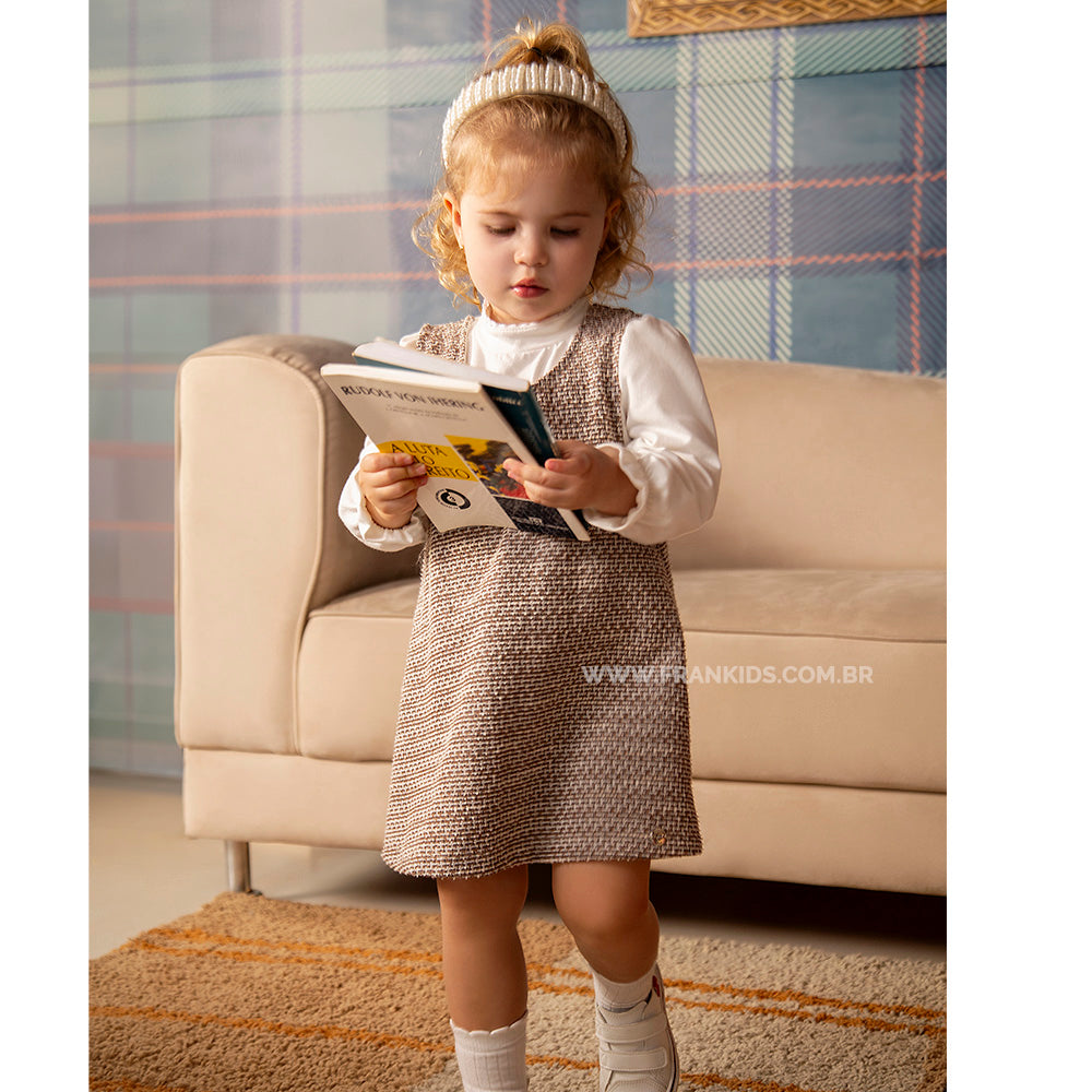 Conjunto Infantil Menina Salopete Tweed e Blusa - Have Fun