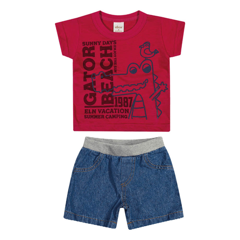 Conjunto Jacaré Com Bermuda Jeans - Elian