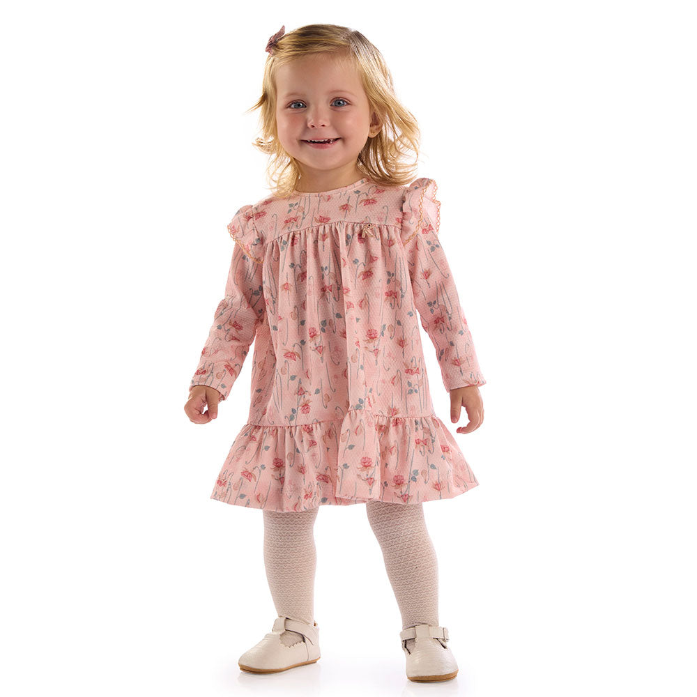 Vestido Bebê Manga Longa Floral - Kiki Xodó