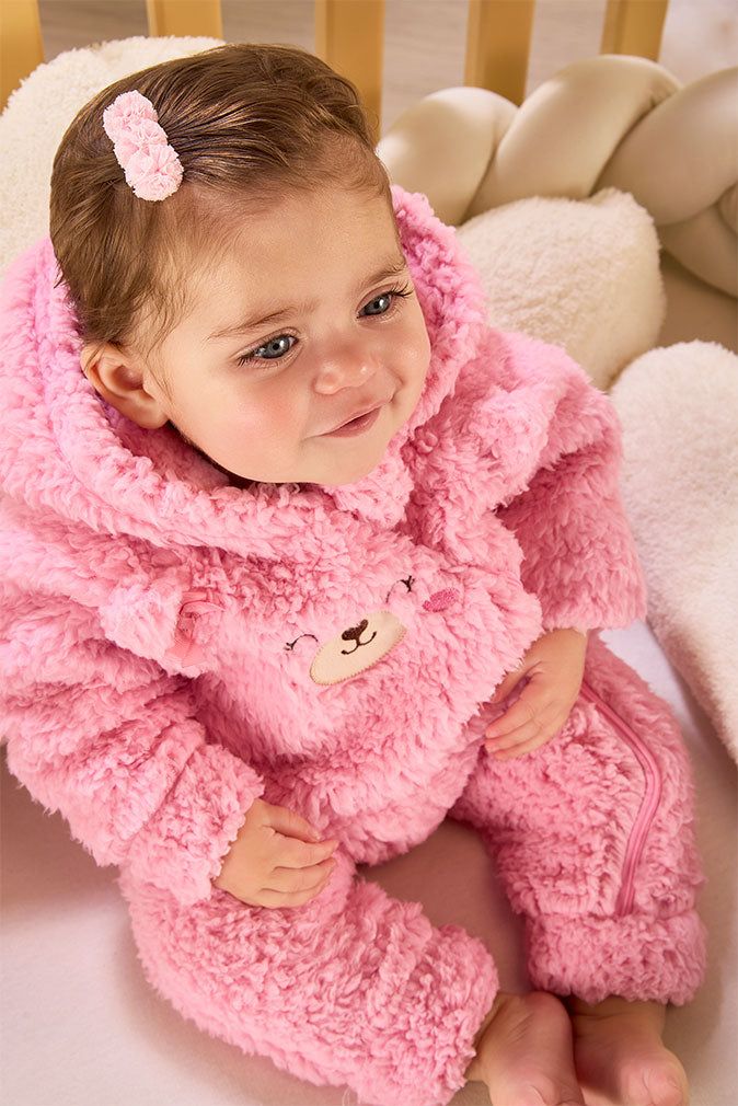 Macacão Bebê Menina Pelo Sherpa Com Zíper Urso - Kiko Baby