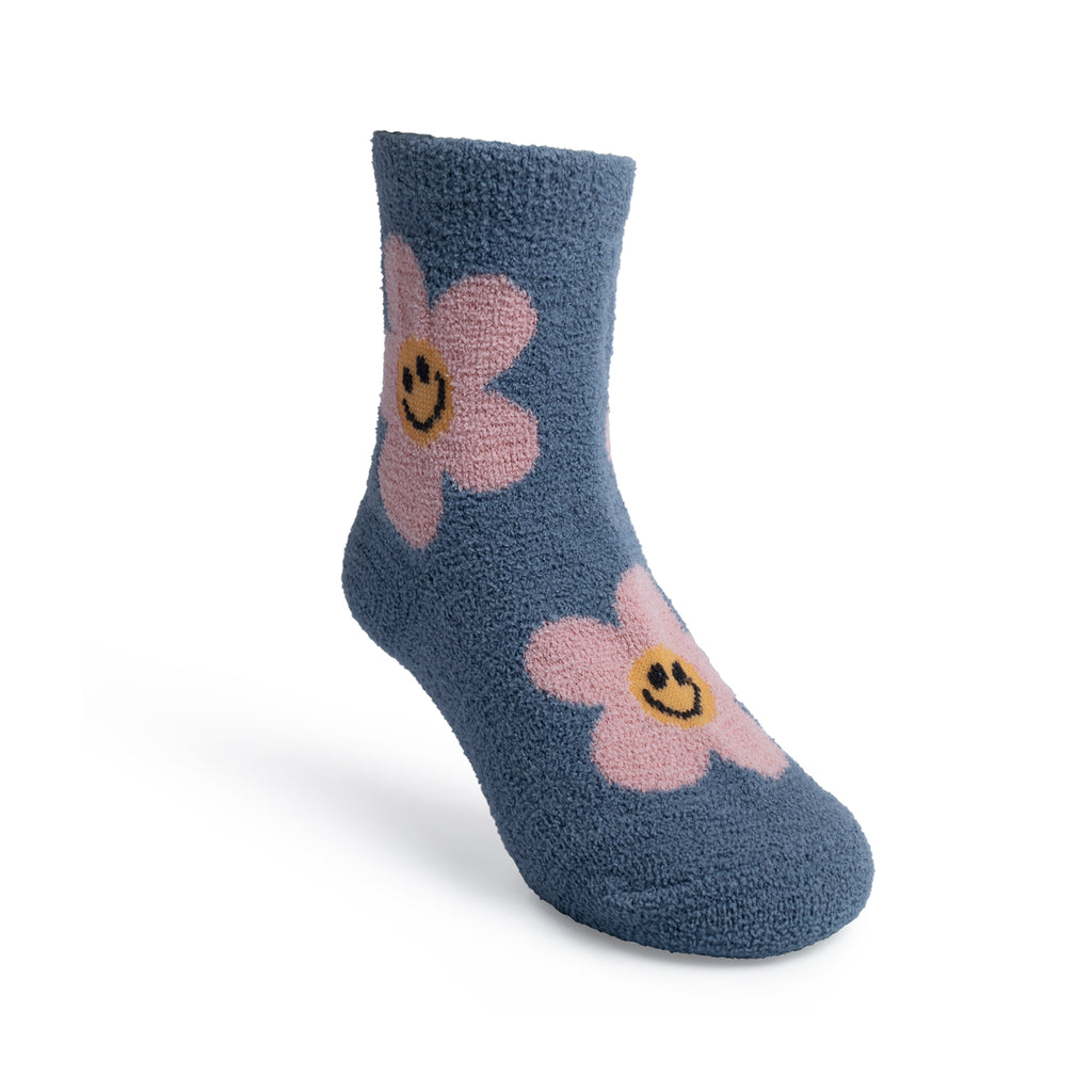 Meia Felpuda Infantil Menina 26-30 Azul Flores - Pimpolho