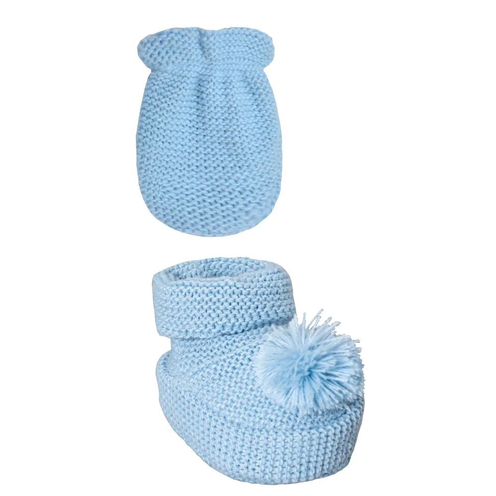 Kit Luva e Sapatinho Tricot Pompom Bebê Recém-nascido - Everly