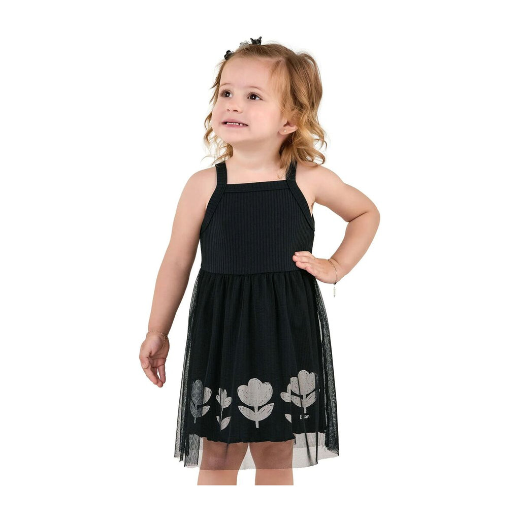 Vestido Infantil Menina Canelado Floral Com Tule - Elian