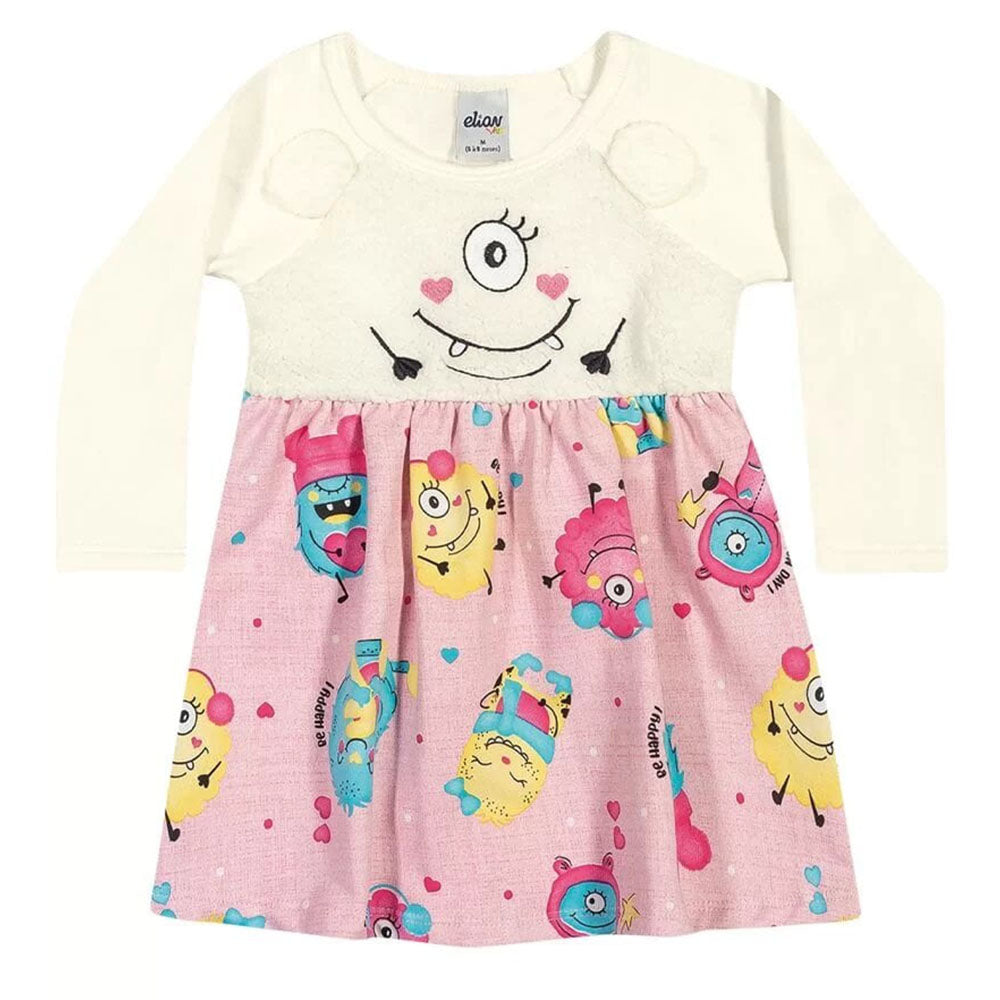 Vestido Bebê Off/Rosa Monstrinhas - Elian