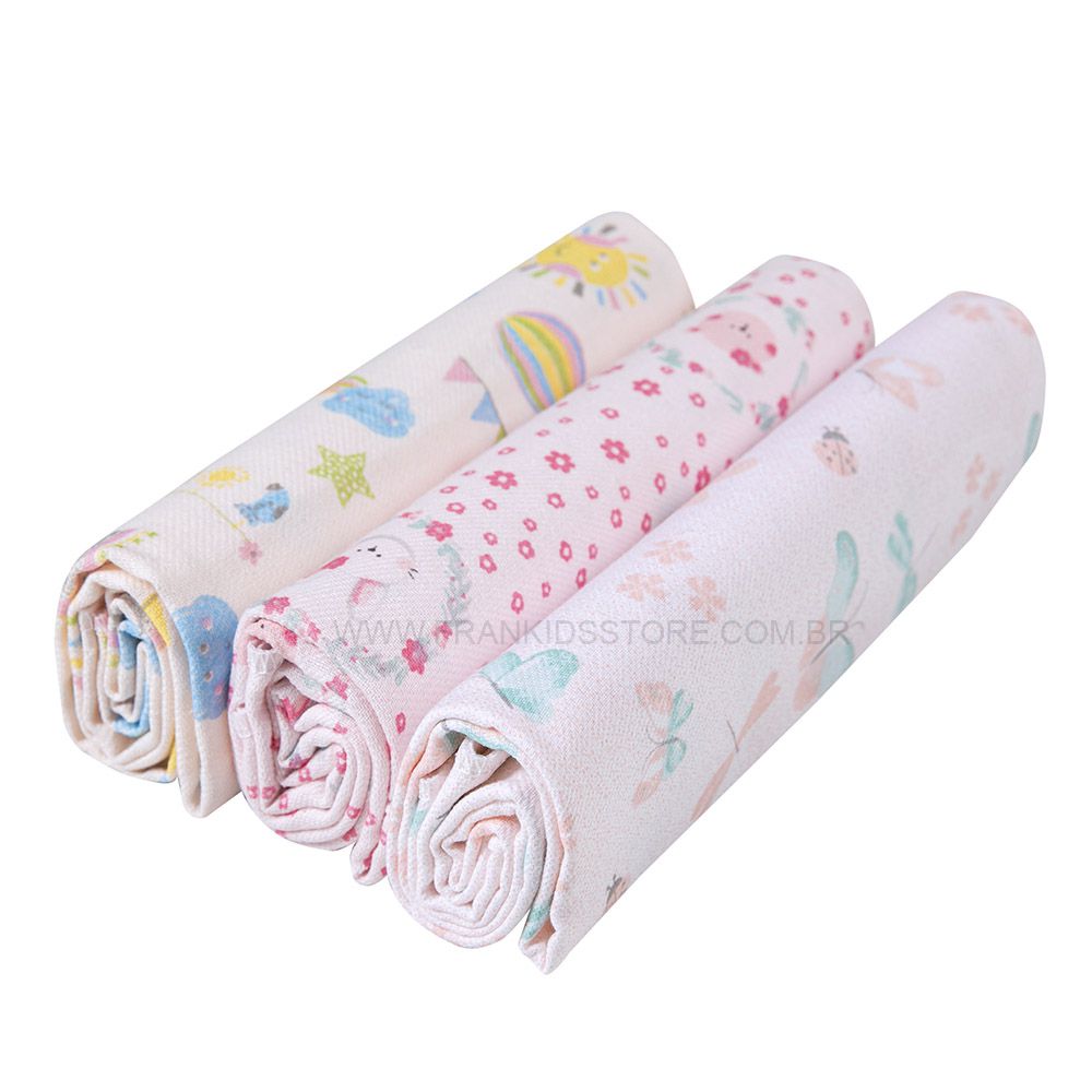 Cueiro Flanelado Estampado 1,0Mx80CM C/3 UN Menina - Karinho