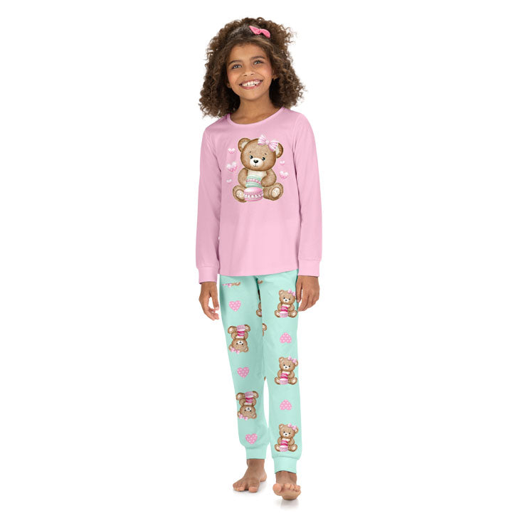 Pijama Menina em Meia Malha Brilha no Escuro Ursinho - Kyly