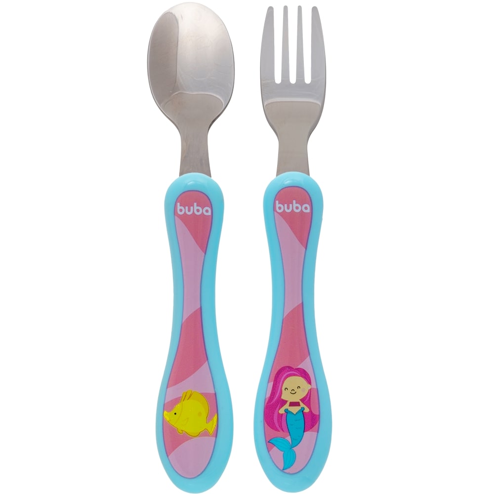 Kit Talher Para Bebê Colher e Garfo Aventuras Sereia - Buba
