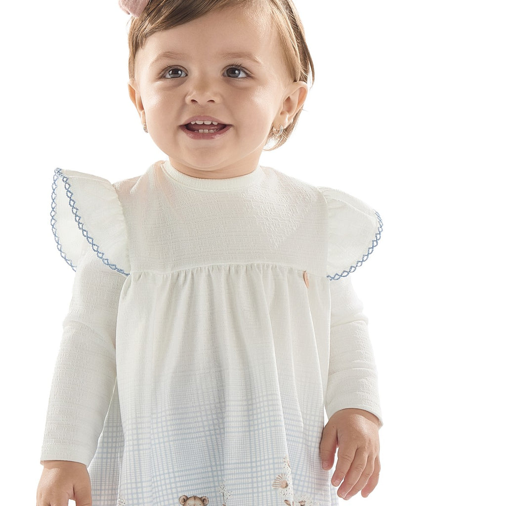 Vestido Bebê Manga Longa Delicado Ursos - Kiki Xodó