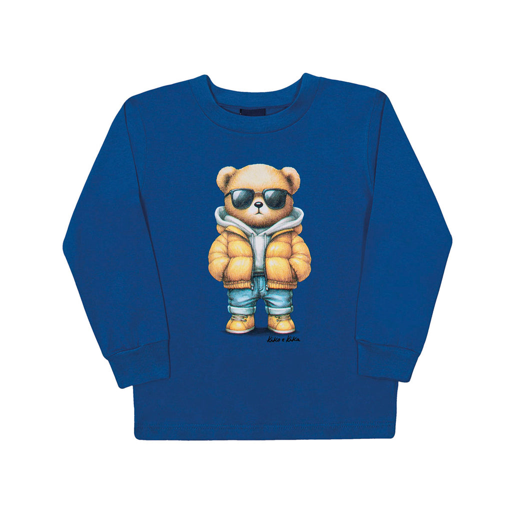 Camiseta Infantil Menino Manga Longa Urso - Kiko e Kika