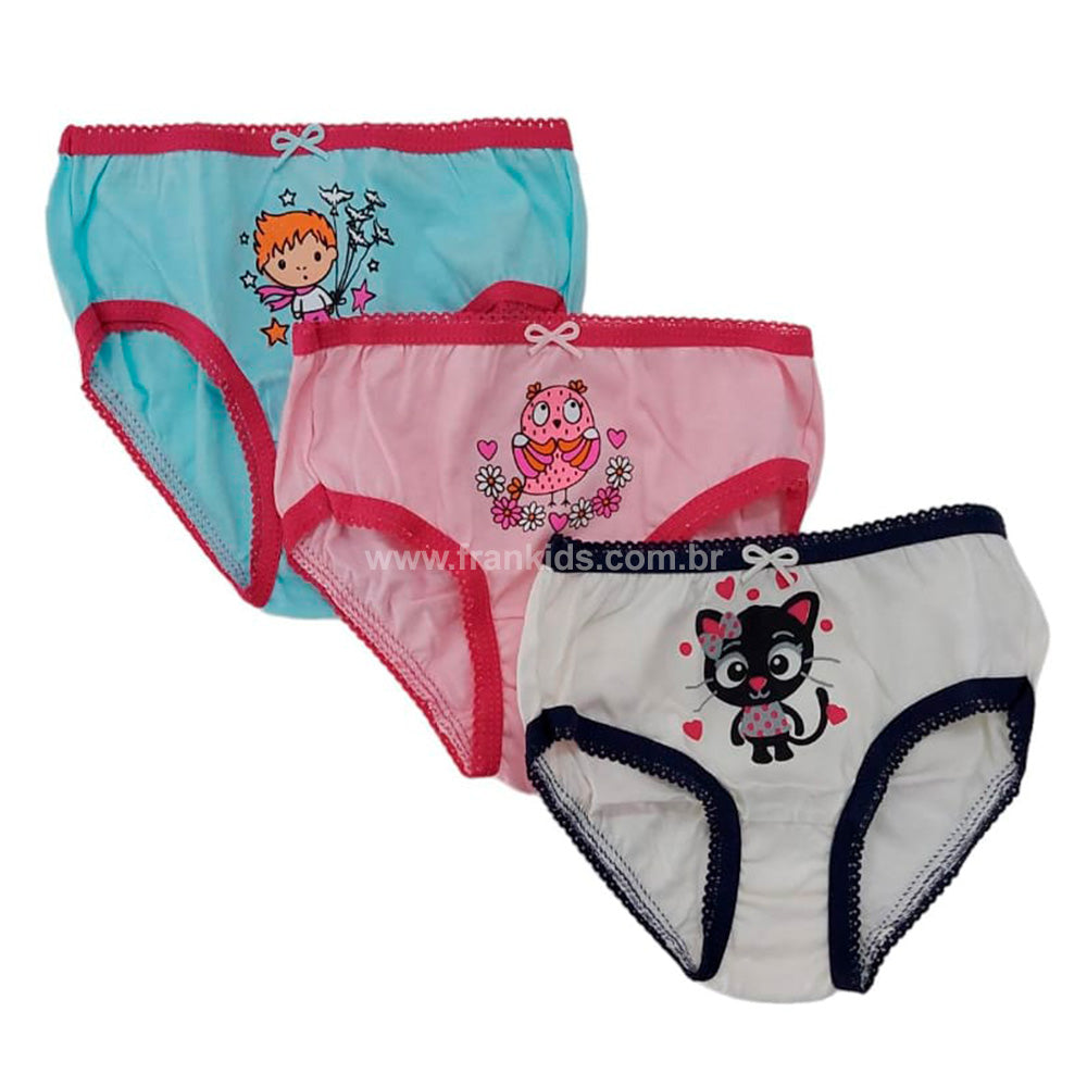 Kit C/3 Calcinhas Infantil Estampas Sortidas - Tampinha