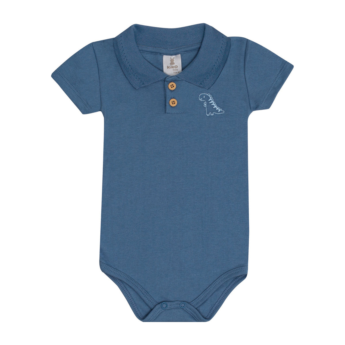 Body Manga Curta Bebê Menino Gola Polo Dino - Kiko Baby