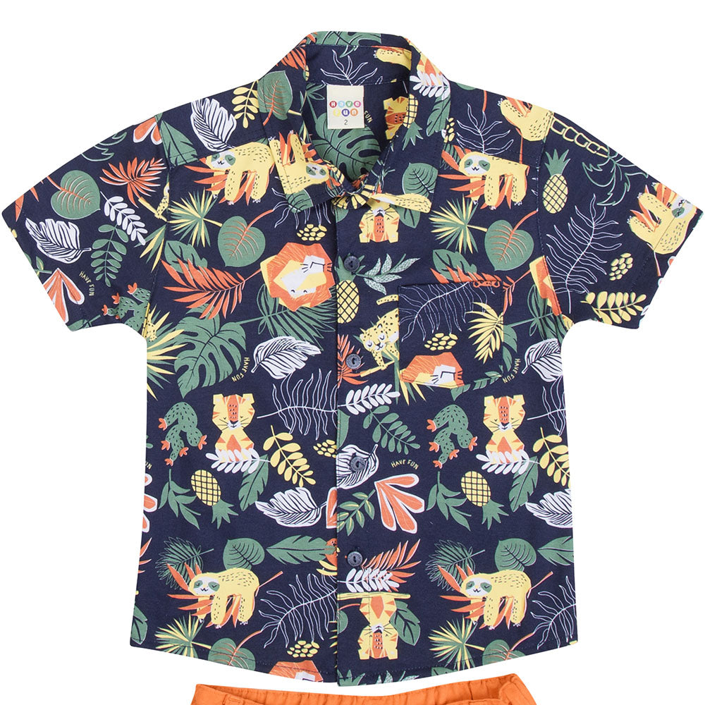 Conjunto Infantil Selva Camisa e Bermuda Sarja - Have Fun