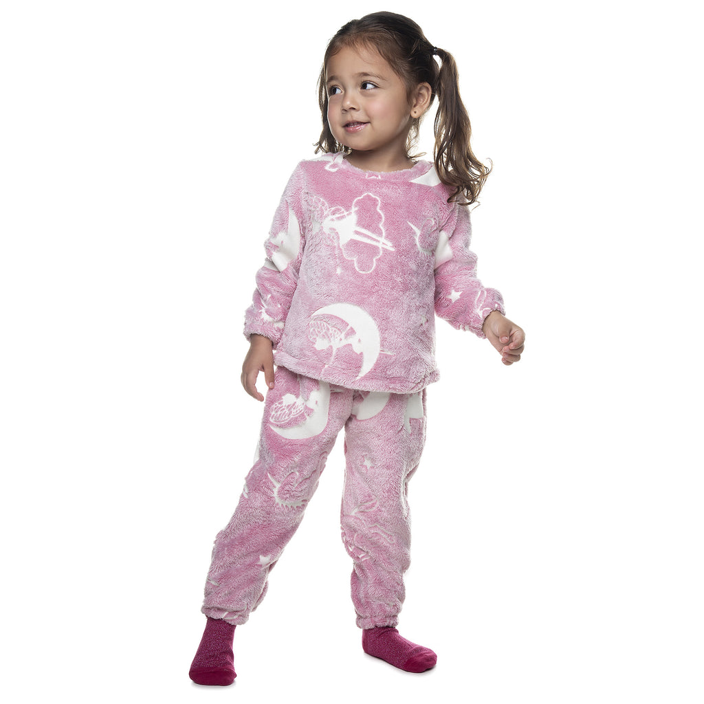 Pijama Infantil Menina em Fleece Brilha no Escuro - Have Fun
