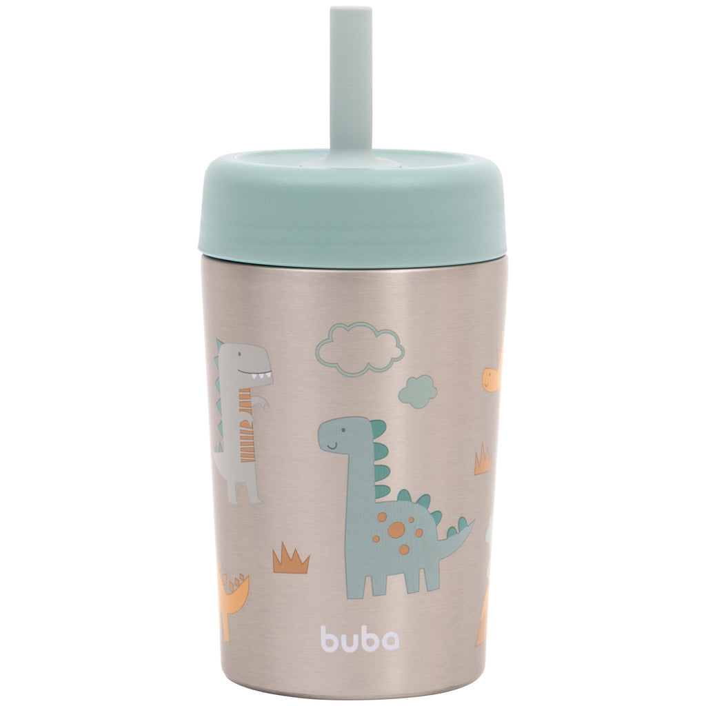 Copo Térmico Antivazamento Canudo 320ml Dinossauro - Buba