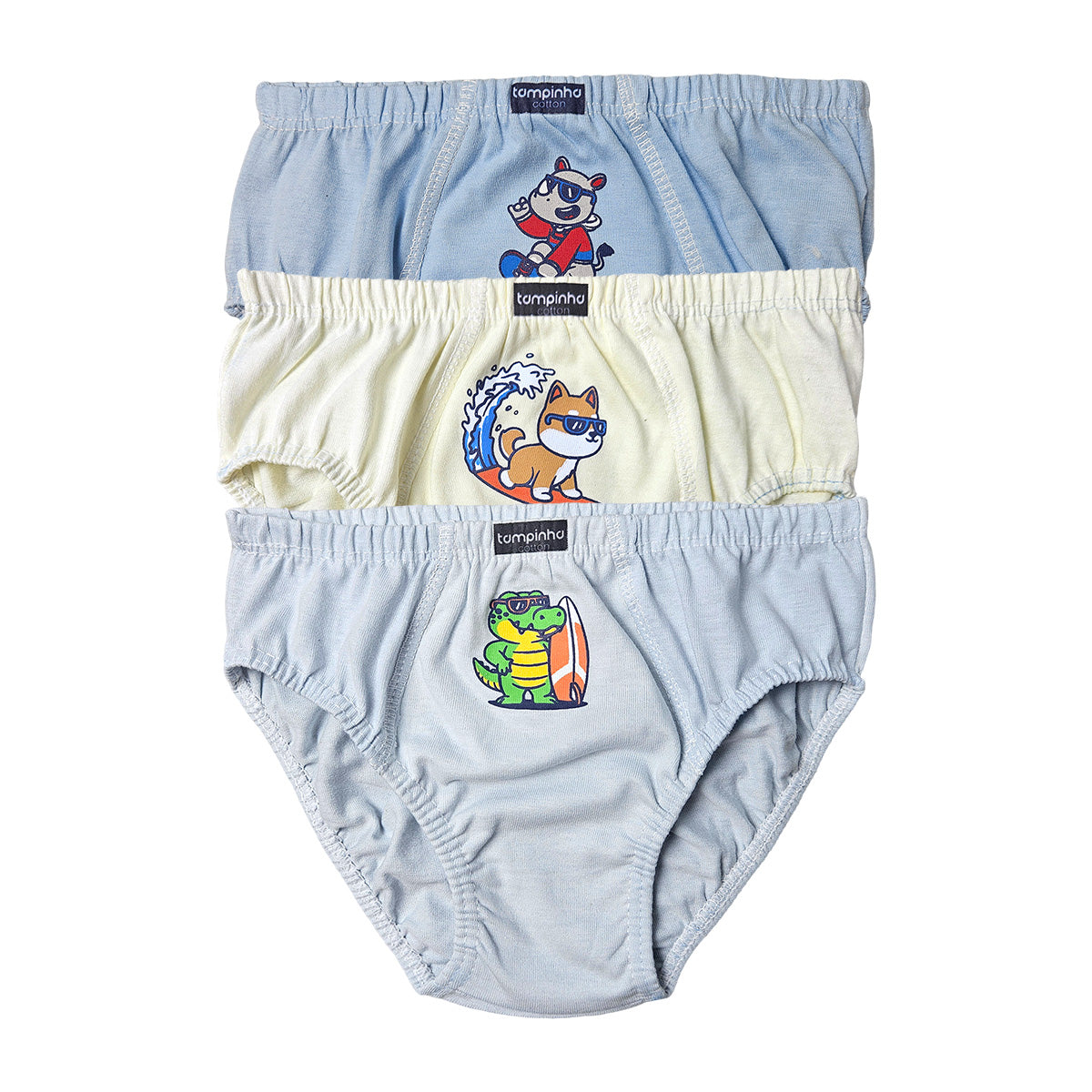 Kit C/3 Cuecas Slip Infantil Estampas Sortidas - Tampinha