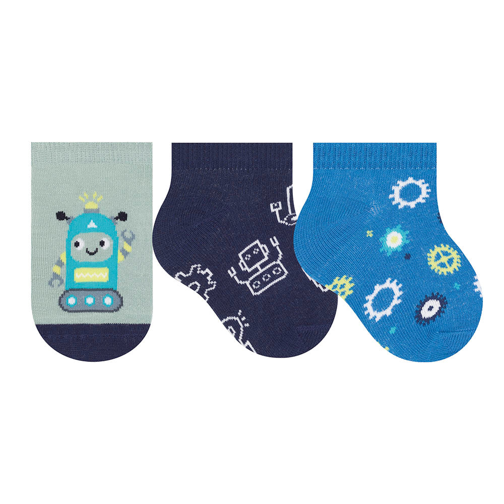 Kit 3 Pares Meia Cano Curto Bebê Menino Robô - Selene