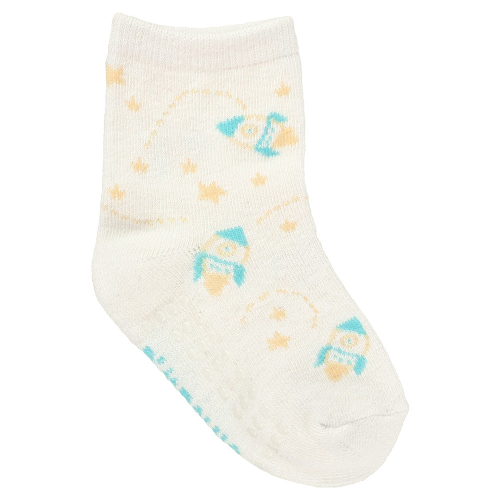 Kit 3 Pares Meia Antiderrapante Menino 21-25 Foguete - Pimpolho