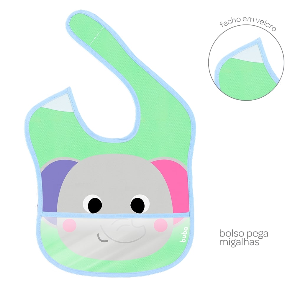 Babador Bebê Impermeável Para Alimentação Buba Zoo Elefante - Buba