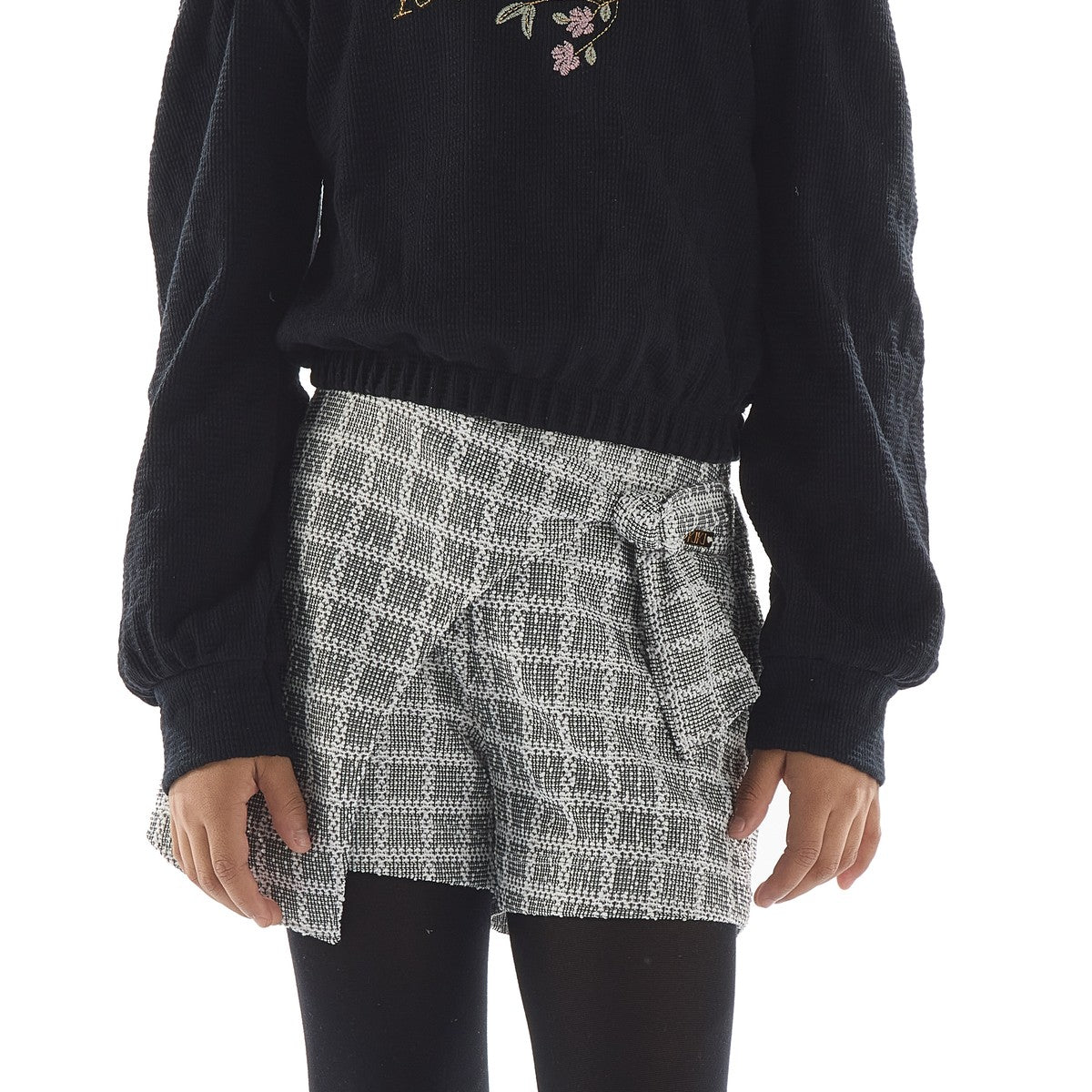 Conjunto Infantil Blusa Floral e Short Tweed - Kiki Xodó