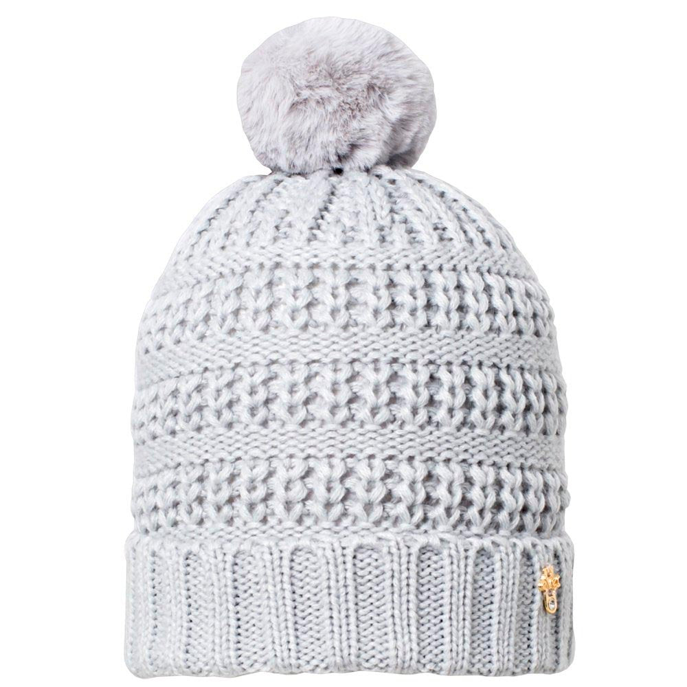 Touca Infantil Acrílica Trabalhada Pompom Cinza - Everly