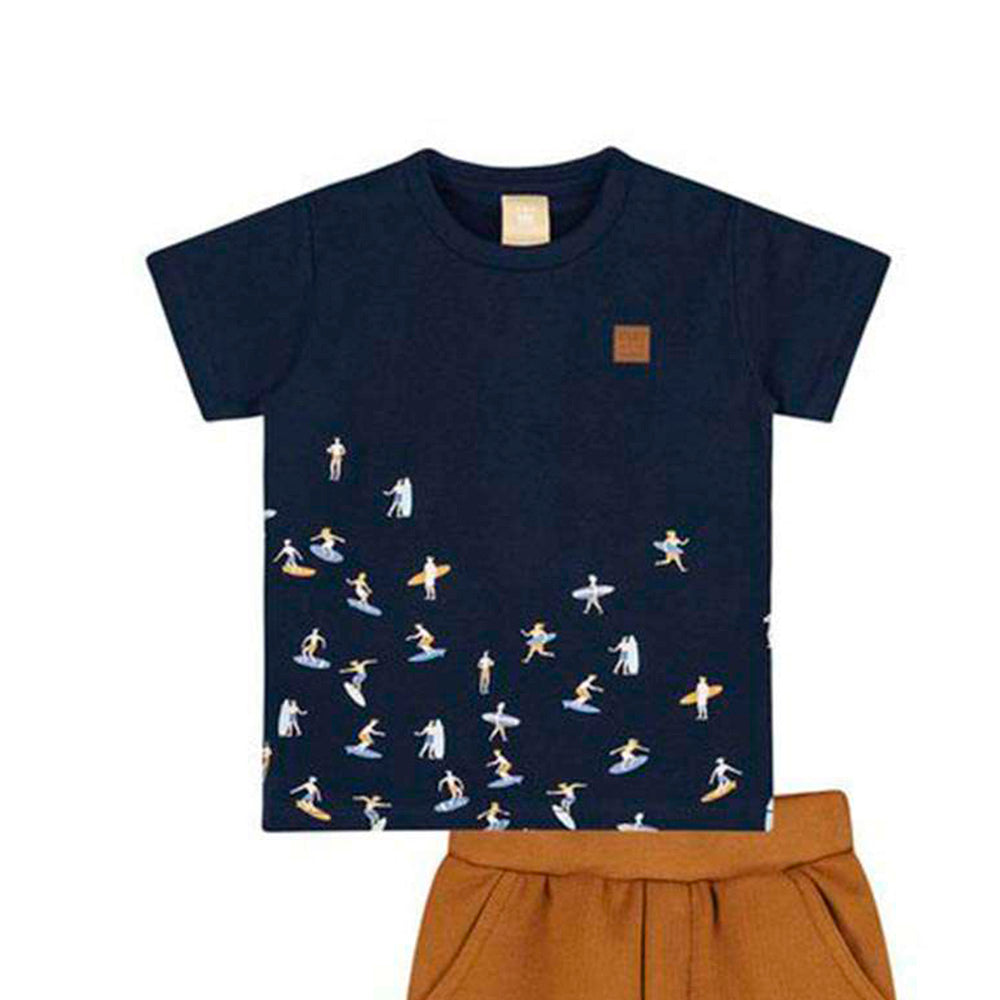 Conjunto Camiseta em Meia Malha e Bermuda em Moletom - Colorittá