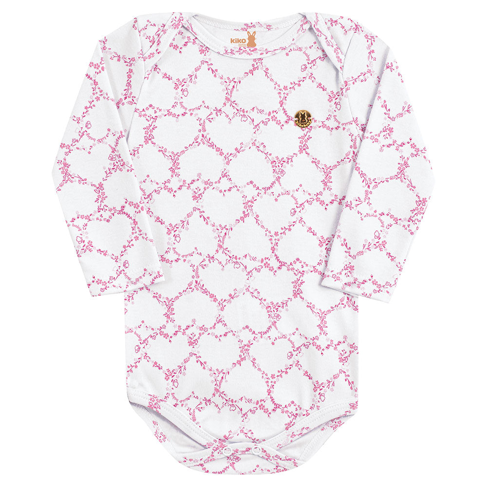 Body Manga Longa Bebê Menina Floral - Kiko Baby