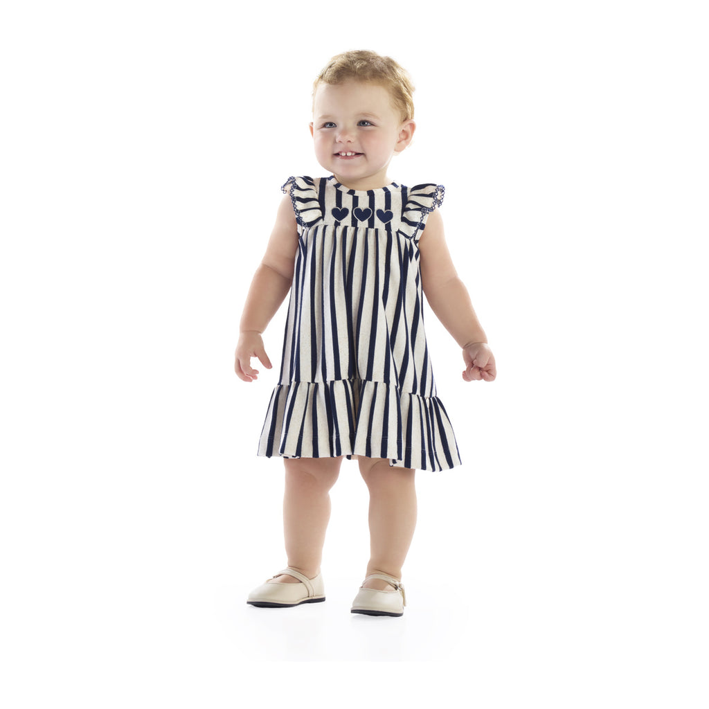 Vestido Bebê Manga Curta Listras - Kiki Xodó