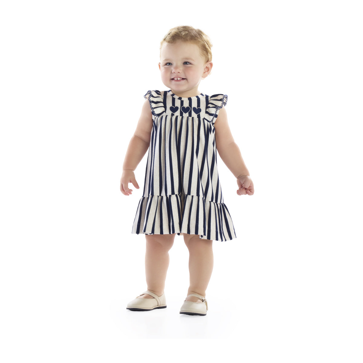 Vestido Bebê Manga Curta Listras - Kiki Xodó