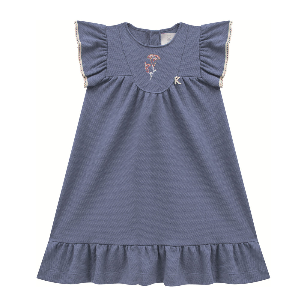 Vestido Infantil com Bordado Flor - Kiki Xodó