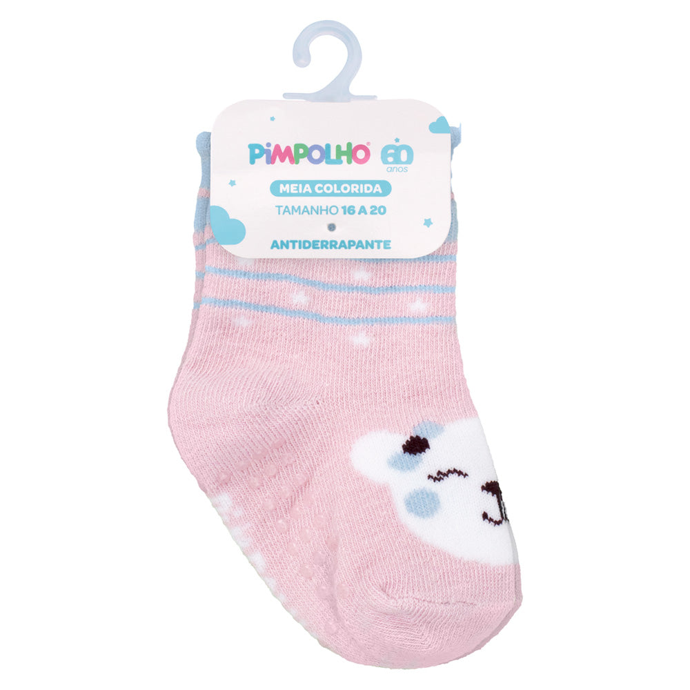 Meia Antiderrapante Bebê Menina 16-20 Ursa - Pimpolho