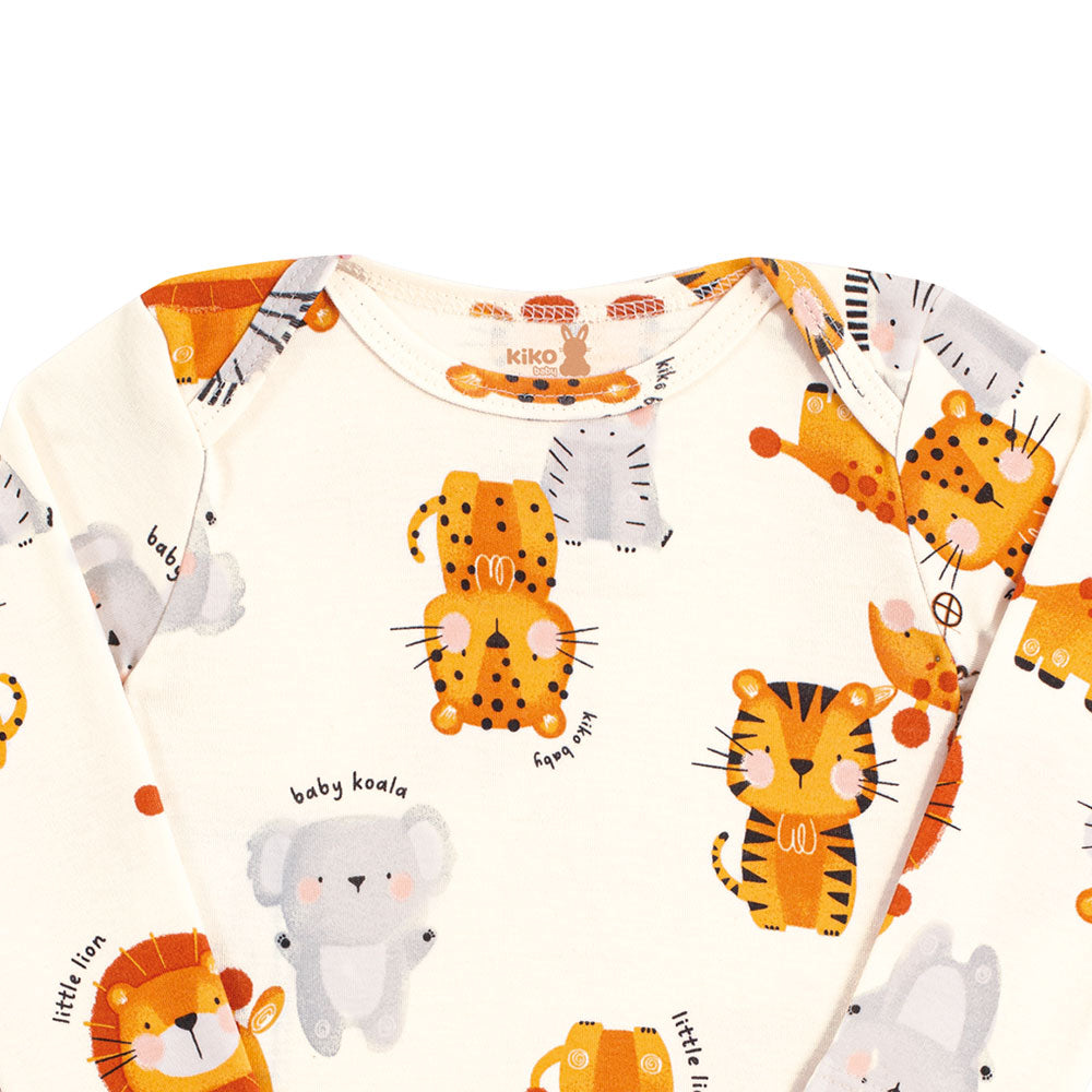 Body Manga Longa Bebê Menino Off White Safári - Kiko Baby