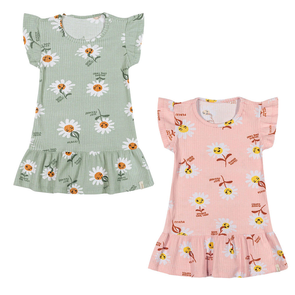 Vestido Canelado Bebê Menina Margaridas - Elian