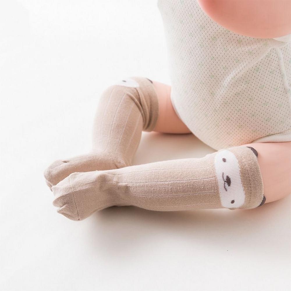 Meia 3/4 Com Antiderrapante Bebê Infantil - Bege Macaco
