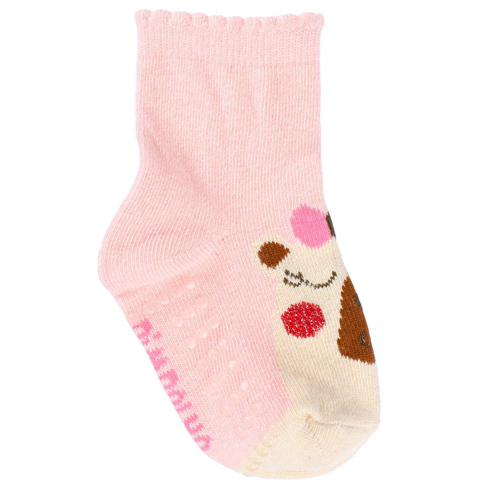 Meia Antiderrapante Bebê Menina 21-25 Rosa Urso - Pimpolho