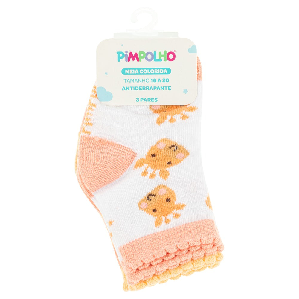 Kit 3 Pares Meia Antiderrapante Menina 16-20 Girafa - Pimpolho